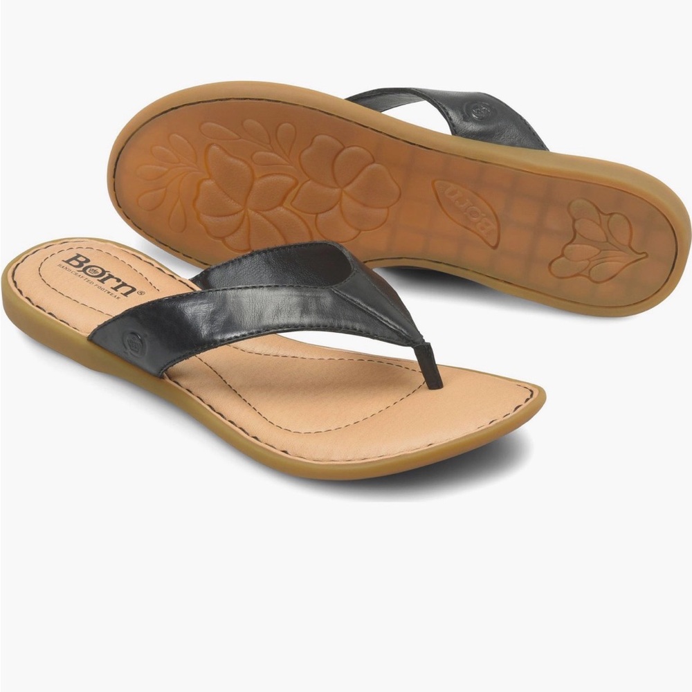 Born Ciara Flip Flop Sandal. Black Leather. Women's Size 6M. NWT.